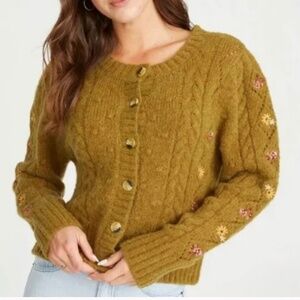Driftwood Penny Sweater Tadpole Bliss Embroidered Floral Grandma Knit XL
